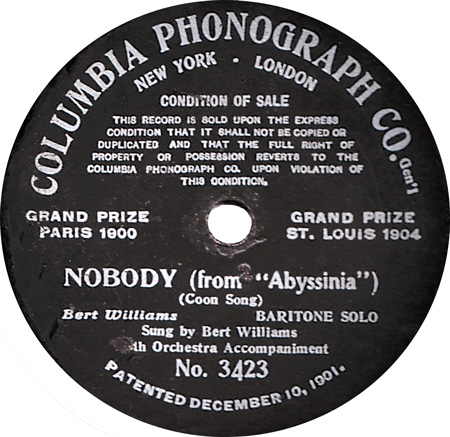 The label for the 1906 recording of Nobody (Archeophone Records Collection)